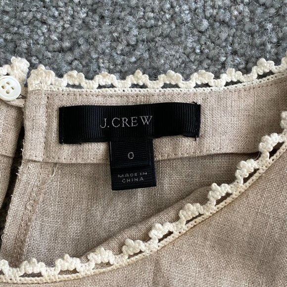 ♥ J. Crew Linen Beige Long Sleeved Blouse with Appliques Size 0     - D - Picture 8 of 9
